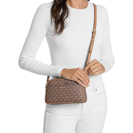 Michael Kors Women's Jet Set Small Signature Logo Camera Crossbody Bag Brown/Acorn