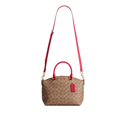 Coach Women's Sadie Satchel Bag In Signature Canvas Gold/Tan/Carnation