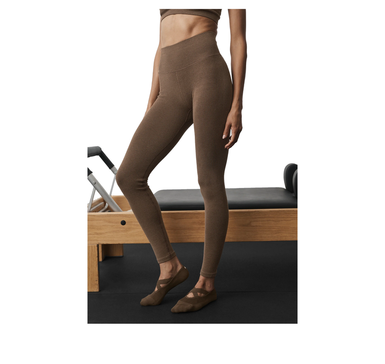 alo Women's Seamless High-Waist Two Tone Rib Legging Java Brown