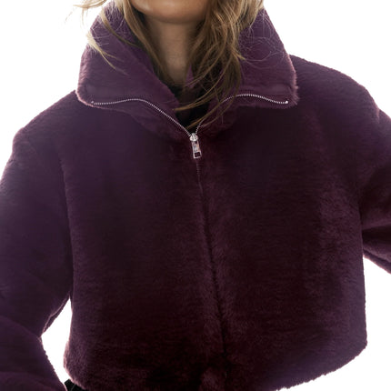 alo Women's Faux Fur Cropped Amore Jacket Rich Bordeaux