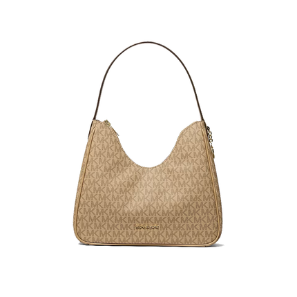 Michael Kors Women's Nayla Small Signature Logo Hobo Shoulder Bag Camel/Gold