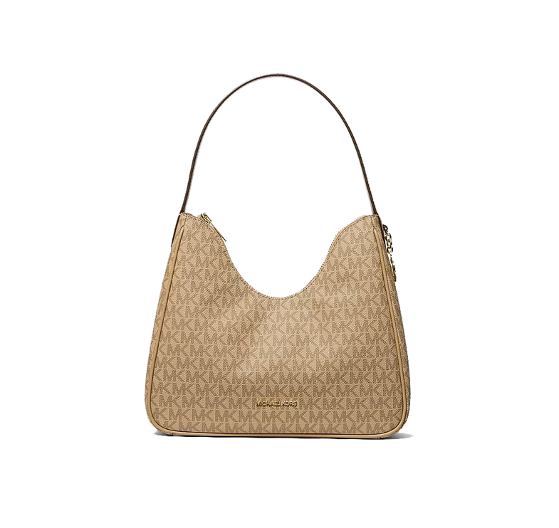 Michael Kors Women's Nayla Small Signature Logo Hobo Shoulder Bag Camel/Gold
