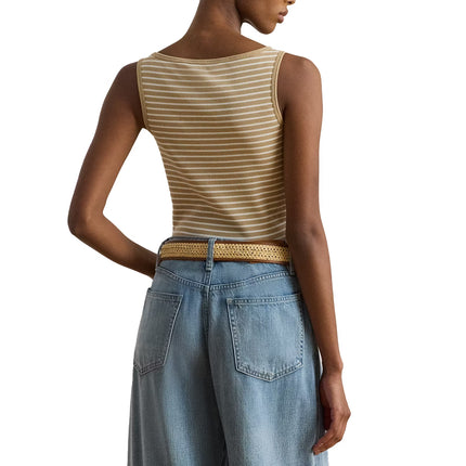 Polo Ralph Lauren Women's Striped Stretch Cotton Tank Top Birch Tan/White