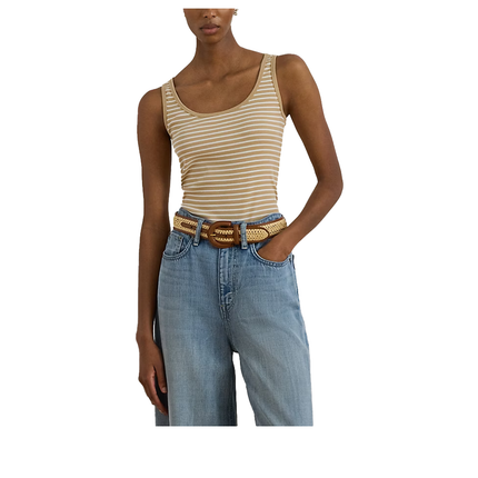 Polo Ralph Lauren Women's Striped Stretch Cotton Tank Top Birch Tan/White