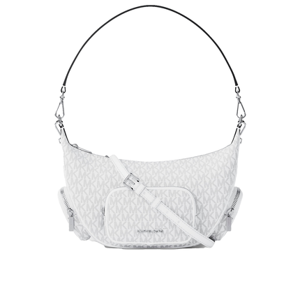 Michael Kors Women's Merritt Medium Signature Logo Convertible Shoulder Bag Optic White/Silver