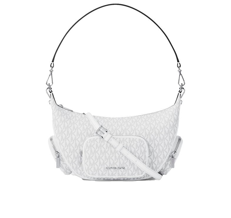 Michael Kors Women's Merritt Medium Signature Logo Convertible Shoulder Bag Optic White/Silver