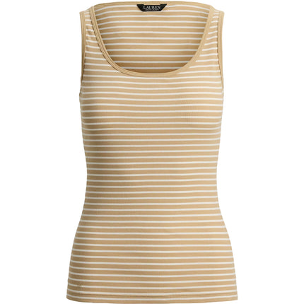 Polo Ralph Lauren Women's Striped Stretch Cotton Tank Top Birch Tan/White