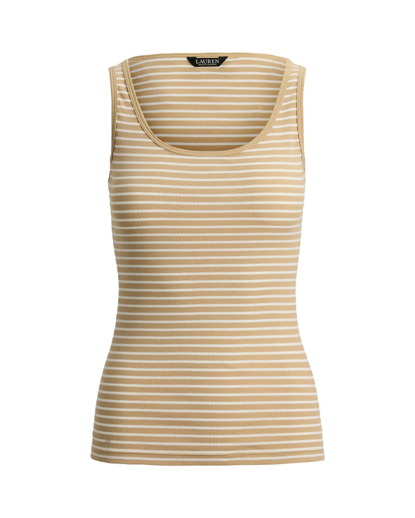Polo Ralph Lauren Women's Striped Stretch Cotton Tank Top Birch Tan/White