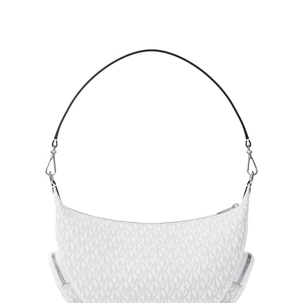Michael Kors Women's Merritt Medium Signature Logo Convertible Shoulder Bag Optic White/Silver