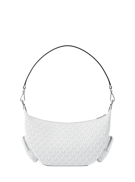 Michael Kors Women's Merritt Medium Signature Logo Convertible Shoulder Bag Optic White/Silver