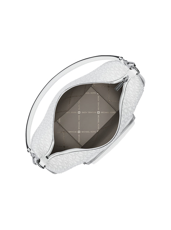 Michael Kors Women's Merritt Medium Signature Logo Convertible Shoulder Bag Optic White/Silver