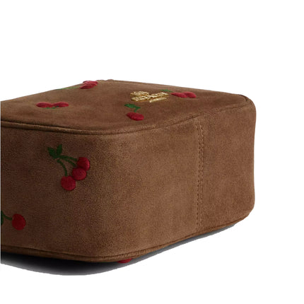 Coach Women's Mini Carey Crossbody Bag With Cherry Embroidery Suede/Gold/Cedar Multi