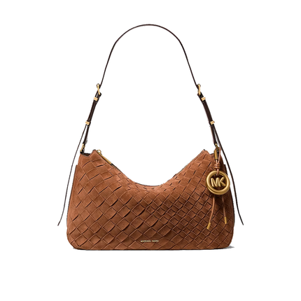 Michael Kors Women's Nolita Medium Hand-Woven Suede Shoulder Bag Luggage/Gold
