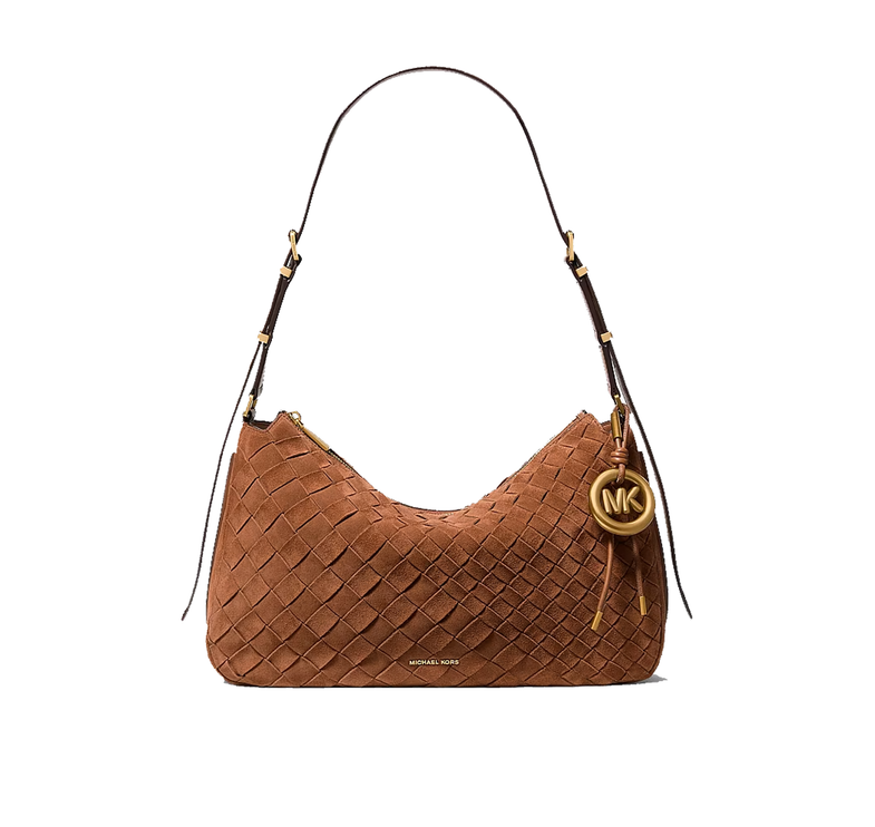 Michael Kors Women's Nolita Medium Hand-Woven Suede Shoulder Bag Luggage/Gold
