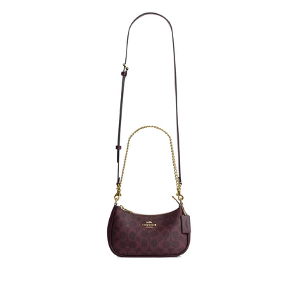 Coach Women's Teri Mini Crossbody Bag In Signature Canvas Gold/Black Currant