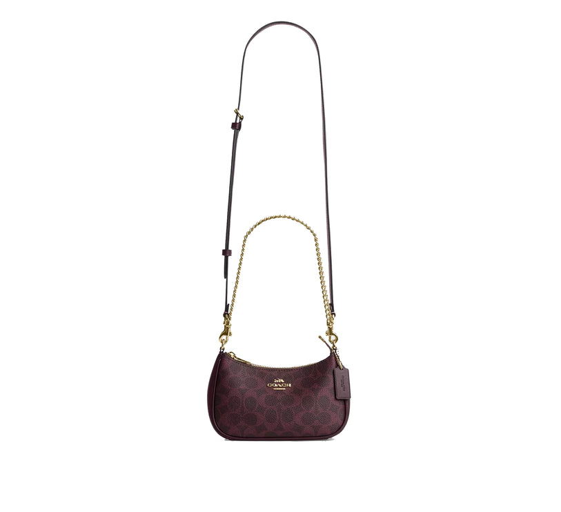 Coach Women's Teri Mini Crossbody Bag In Signature Canvas Gold/Black Currant