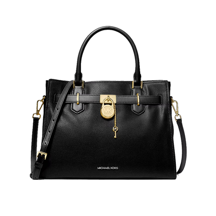 Michael Kors Women's Landon Medium Leather Satchel Bag Black/Gold