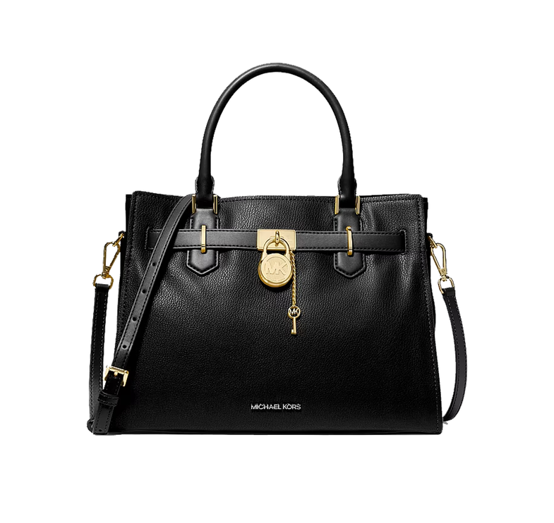 Michael Kors Women's Landon Medium Leather Satchel Bag Black/Gold