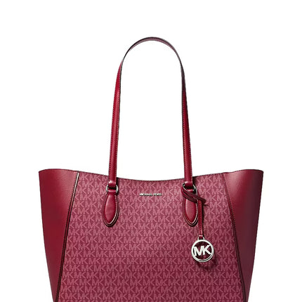 Michael Kors Women's Jet Set Travel Large 3-in-1 Signature Logo Tote Bag Maroon/Silver