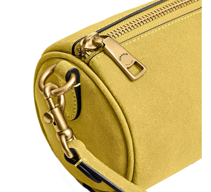 Coach Women's Barrel Bag Suede/Brass/Light Citron