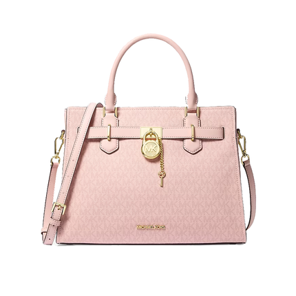 Michael Kors Women's Landon Medium Signature Logo Satchel Bag Powder Blush/Gold