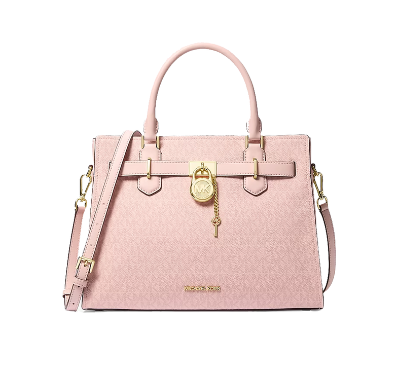 Michael Kors Women's Landon Medium Signature Logo Satchel Bag Powder Blush/Gold