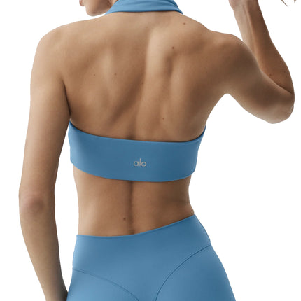 alo Women's Softsculpt Feel The Heat Halter Bra California Blue