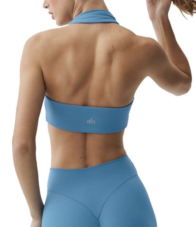 alo Women's Softsculpt Feel The Heat Halter Bra California Blue