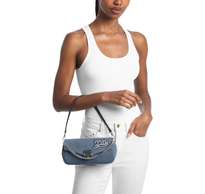 Michael Kors Women's Soho Small Embellished Denim Convertible Crossbody Bag Washed Denim