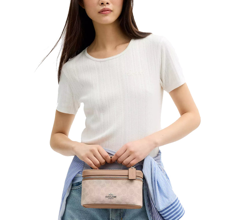 Coach Women's Rainer Crossbody Bag 18 In Signature Canvas Silver/Sand/Taupe