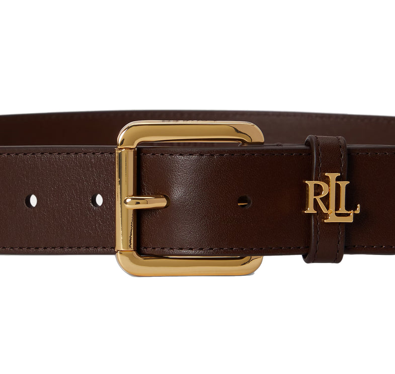 Polo Ralph Lauren Women's Logo Keeper Leather Belt Chestnut Brown