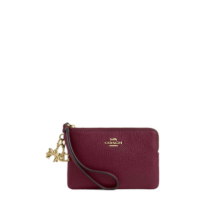 Coach Women's Boxed Corner Zip Wristlet With Charms Gold/Dark Cherry