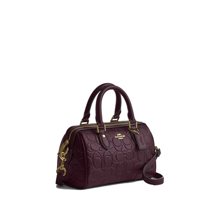 Coach Women's Boxed Mini Rowan Crossbody Bag And Mirror Bag Charm Set In Signature Leather Gold/Black Currant