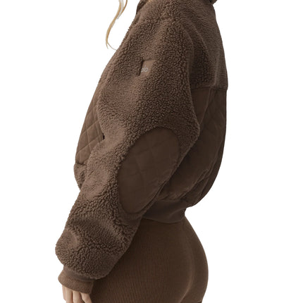 alo Women's Sherpa Edge Bomber Java Brown