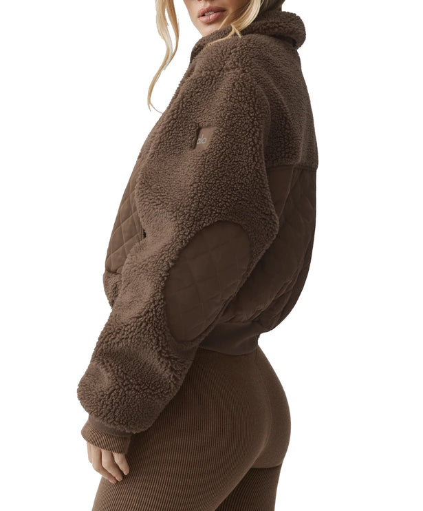 alo Women's Sherpa Edge Bomber Java Brown