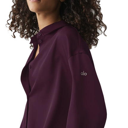 alo Women's Satin Smooth Talker Button Up Rich Bordeaux