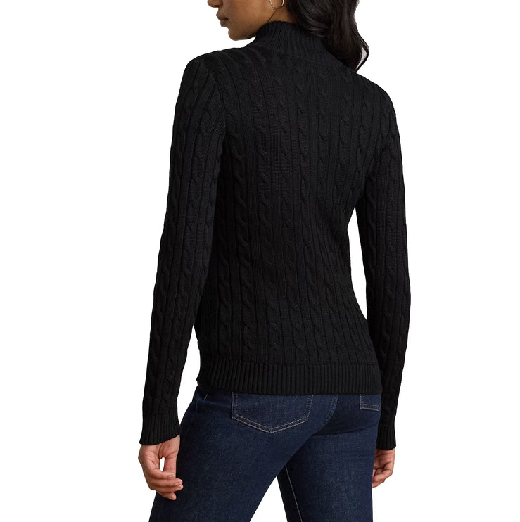 Polo Ralph Lauren Women's Cable-Knit Full-Zip Mockneck Sweater Black