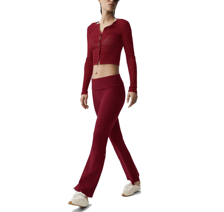 alo Women's ALO Softsculpt 7/8 Foldover Flare Legging Summer Romance Red