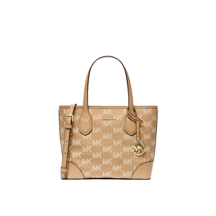 Michael Kors Women's Eva Extra-Small Logo Jacquard Convertible Tote Bag Camel/Gold