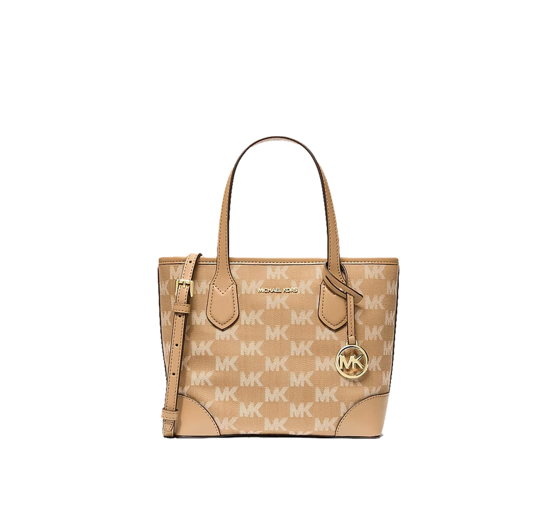 Michael Kors Women's Eva Extra-Small Logo Jacquard Convertible Tote Bag Camel/Gold