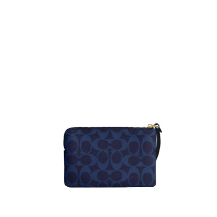 Coach Women's Corner Zip Wristlet In Signature Canvas Gold/Navy