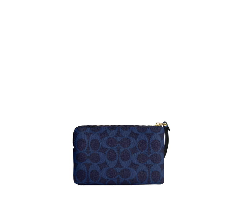 Coach Women's Corner Zip Wristlet In Signature Canvas Gold/Navy