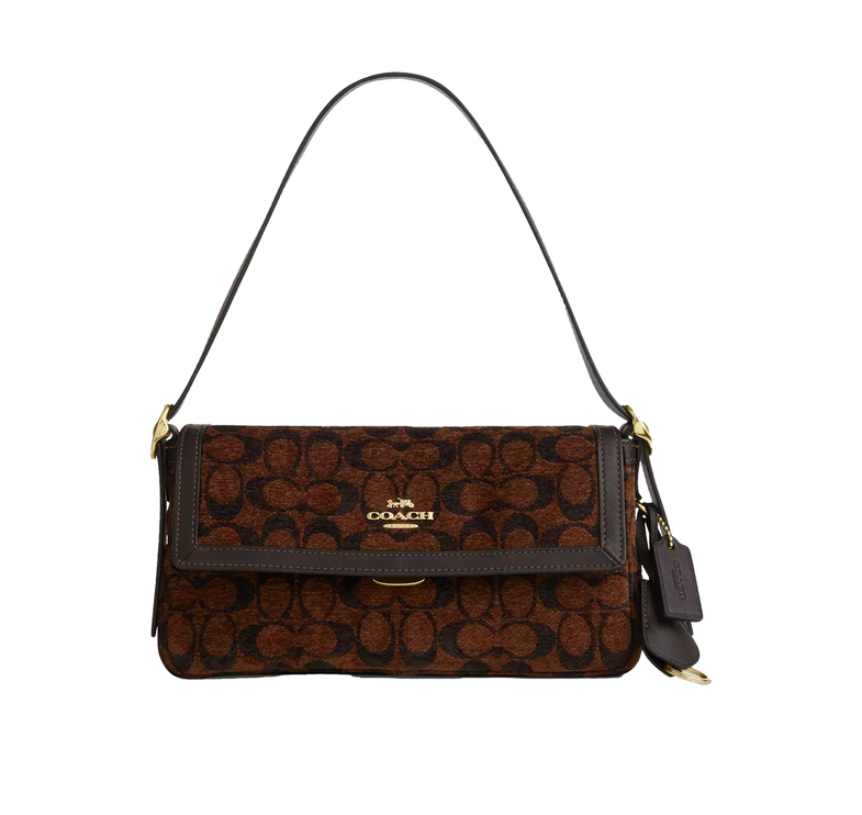 Coach Women's Etta Small Flap Shoulder Bag In Signature Chenille Gold/Truffle