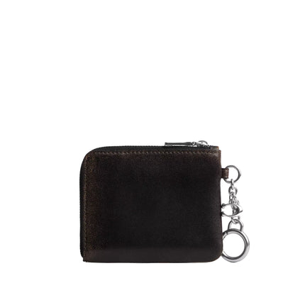 Coach Women's Small Corner Zip Wallet In Loved Leather Silver/Black Brown