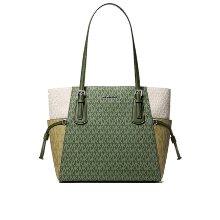 Michael Kors Women's Voyager Large Color-Block Signature Logo Tote Bag Amazon Green