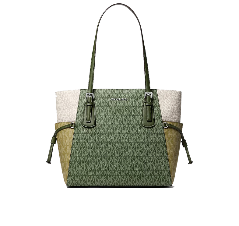 Michael Kors Women's Voyager Large Color-Block Signature Logo Tote Bag Amazon Green