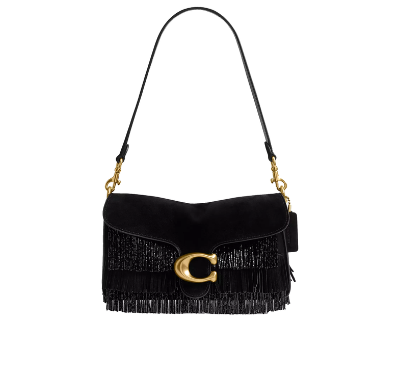 Coach Women's Tabby Shoulder Bag 26 With Crystal Beaded Fringe Brass/Black