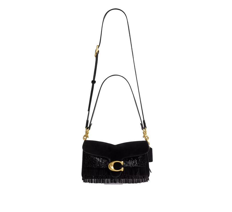 Coach Women's Tabby Shoulder Bag 26 With Crystal Beaded Fringe Brass/Black