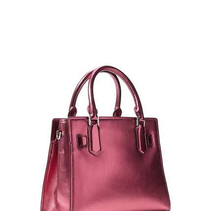 Michael Kors Women's Landon Small Metallic and Signature Logo Satchel Maroon/Silver