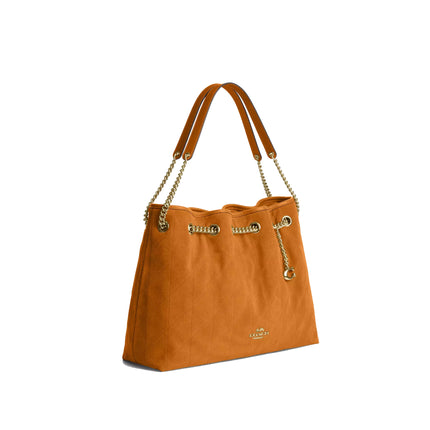 Coach Women's Evelyn Shoulder Bag With Quilting And Charm Suede/Gold/Marigold